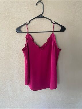 Express Fuchsia Ruffle-Trim Spaghetti Strap Cami